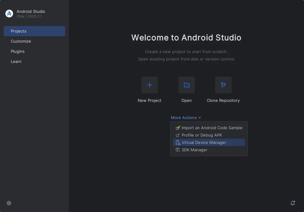 Virtual Device Manager 菜单项截图